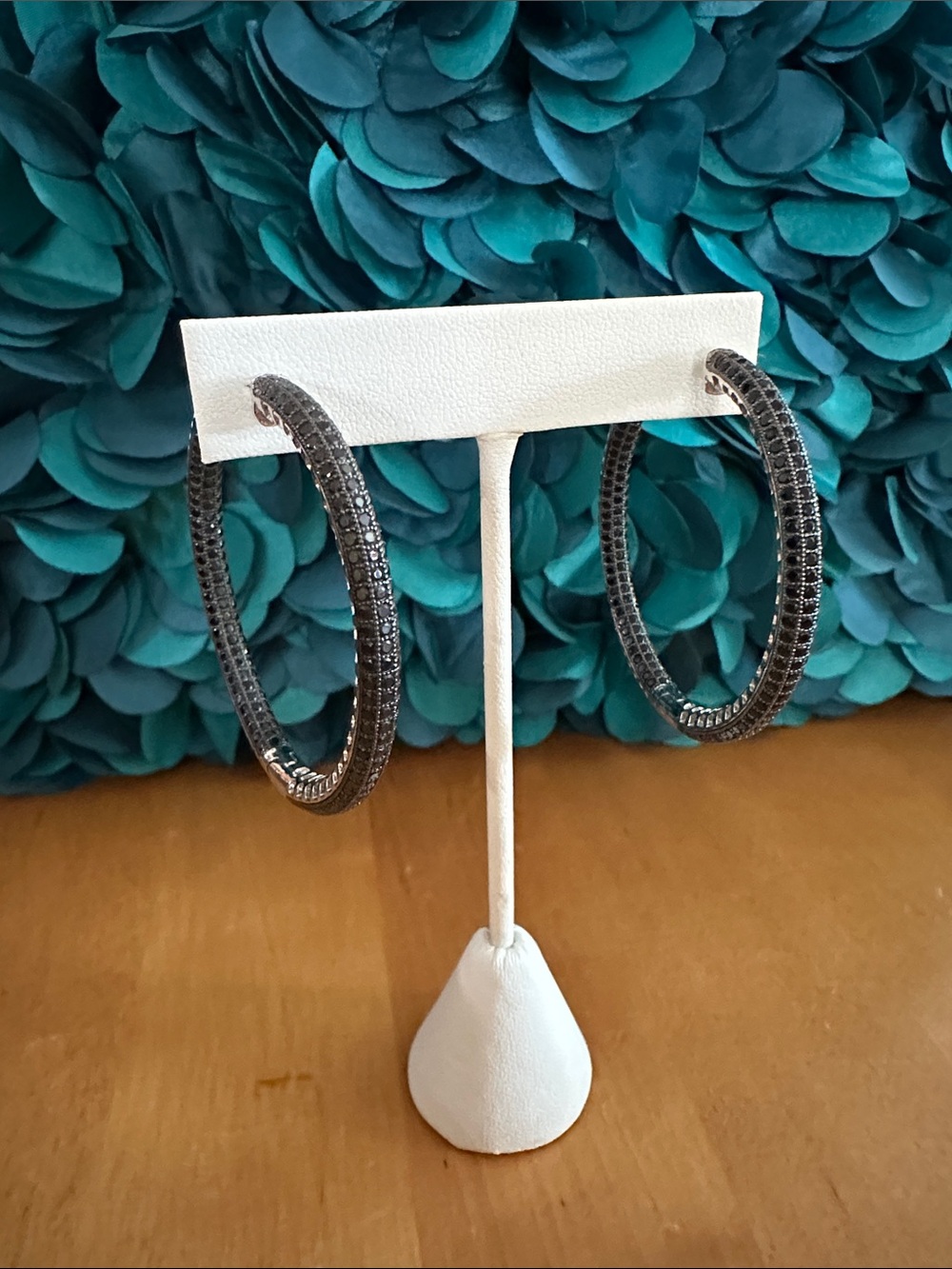 QVC UltraFine 925 Sterling Silver Black Spinel Inside-Out Hoop Earrings 2”